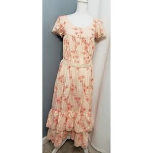 NWT $268 Elestory Peach Floral Prairie Dress Women's size SMALL